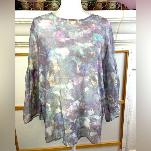 H&M Abstract Print Women's blouse w/ covered back buttons, full sleeves - Picture 1 of 11